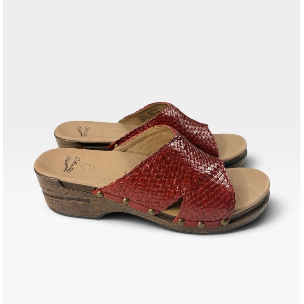 Dansko Mila Veg Ruby Clogs Womens 41 Red Woven Leather Slide Sandals New